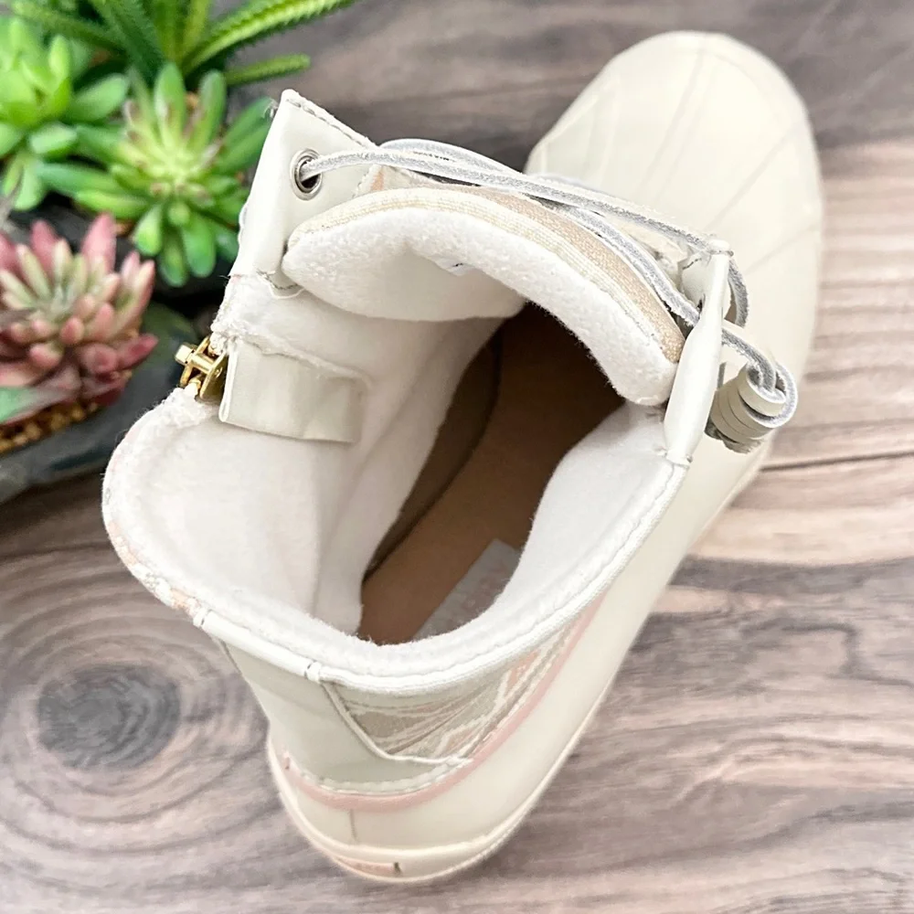 NIB Sperry Syren Gulf Playa Tan Striped Geometric Waterproof Duck Rain Boots - Picture 11 of 15